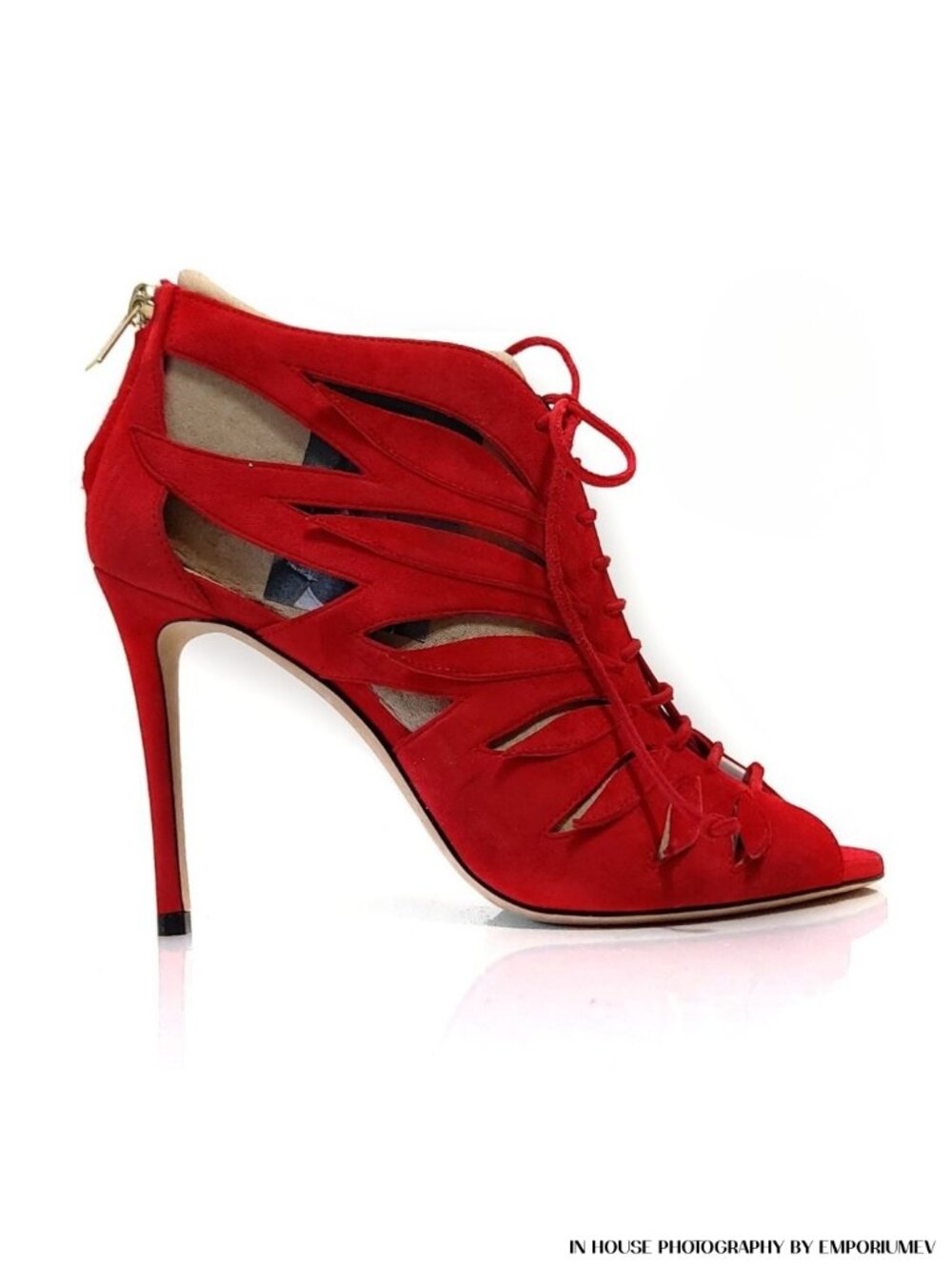 JIMMY CHOO Keena Cutout Red Suede Size EU 37.5 US 7.5 Ankle Boots Heels